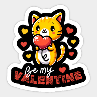 Cat be my valentine holding a heart balloon | Valentines day Sticker